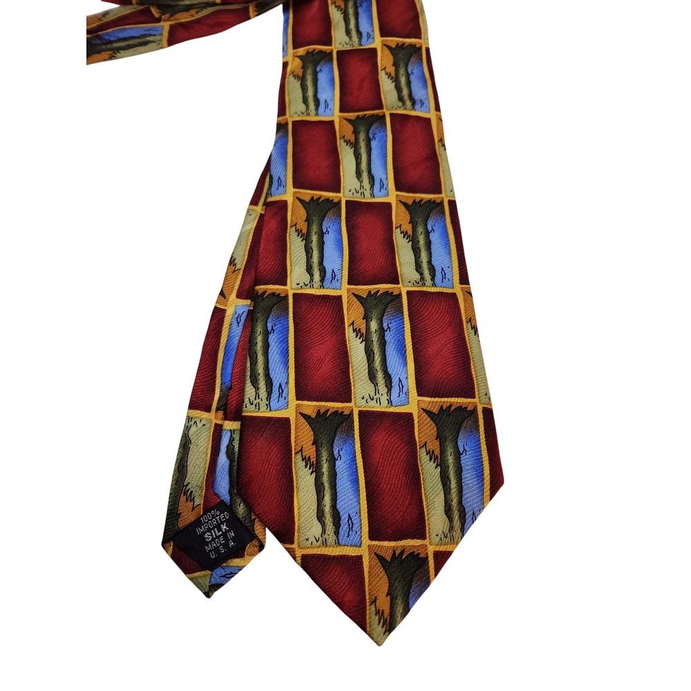 J Garcia Mens Silk Tie Red‎ Blue Abstract Tree Art Geometric Necktie 3.75 x 58
